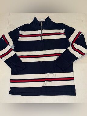 Place kid’s Navy, White & Red Quarter-Zip Striped Sweater